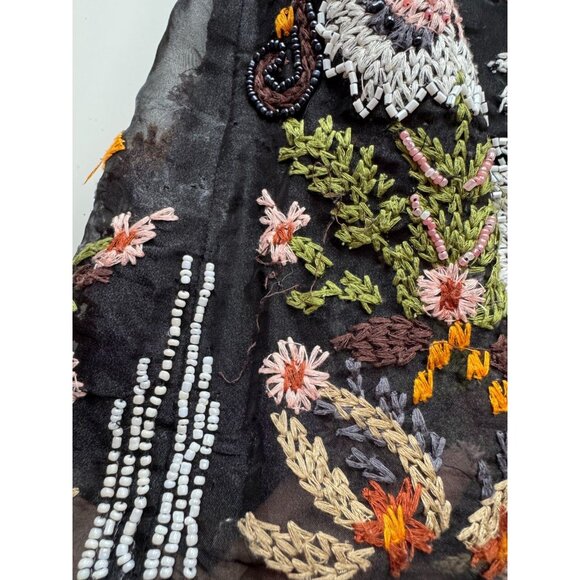 FLOREAT Nalini Black Floral Embroidered Beaded Organza A-Line Blouse, Size 10 - Picture 7 of 15